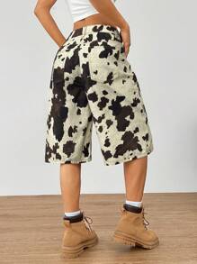 SHEIN EZwear Women's Leopard Print Woven Pocket Casual Versatile Fashion Shorts - Beige - View 2