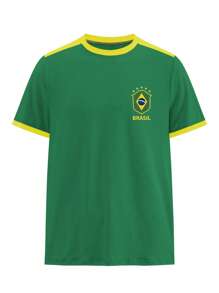 Manfinity Dauomo Men's T-Shirt With Brazil 7 Letter And Number Print - Green - View 5