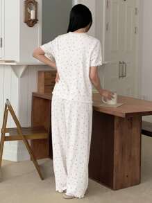 DAZY Ditsy Floral Patchwork Women Pajama Set - White - View 2