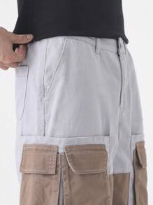 Manfinity Hypemode Celana Pendek Denim Kasual Patchwork Blok Warna untuk Pria Ukuran Besar, Celana Pendek Kargo Pria - MultiWarna - View 8