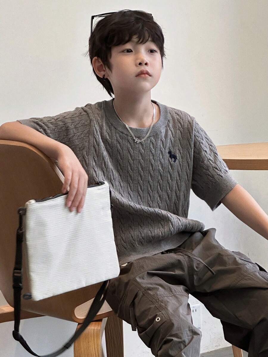 Dazy Kids 儿童秋季服装，青少年男童基本款毛衣上衣，秋季 - 深灰色 - 查看 1