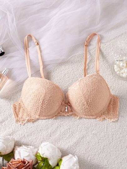 1 pièce Soutien-gorge rembourré à armatures avec dentelle pour femmes