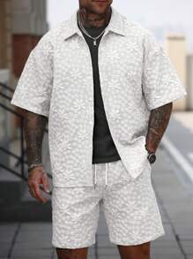 Manfinity RSRT Men's Woven Texture Jacquard Shirt And Shorts Set - White - View 1
