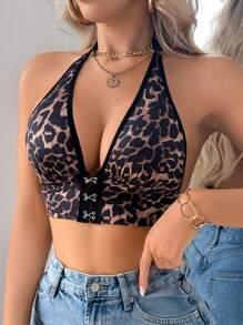 SHEIN 豹纹前扣露背性感时尚文胸内衣 - 彩色 - 查看 3