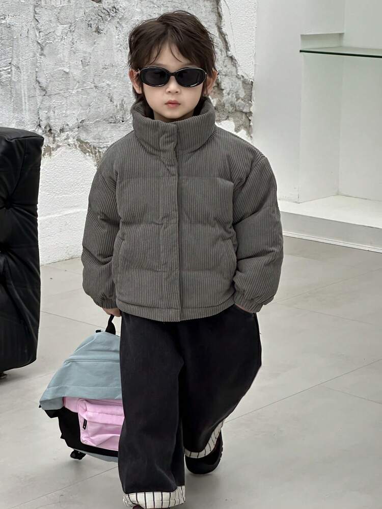 Toddler Boys' Casual Solid Color Long Sleeve Padded Coat, Korean Style, Winter