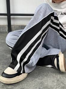 Tween Boys Casual Sports Side Stripes Wide Leg Pants, Suitable For School, Everyday Casual Wear And Sports Activities Fall Winter - Multicolor - View 1