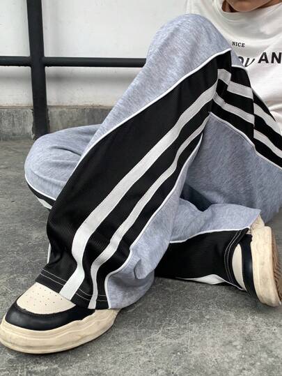 Tween Boys Casual Sports Side Stripes Wide Leg Pants, Suitable For School, Everyday Casual Wear And Sports Activities Fall Winter