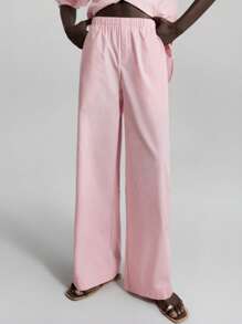 Ontre 现代都市风格，极简舒适风格，粉色，女式两件套，长裤，真口袋，翻领，长袖衬衫，松紧腰，长裤，日常穿着，通勤穿着，休闲穿着，商务休闲装，2025年新品，初秋 - 粉色 - 查看 6