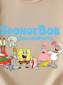 SpongeBob SquarePants | SHEIN 2pcs Young Boy Summer Casual Cute Cartoon Pattern Short Sleeve T-Shirt - Multicolor - View 4