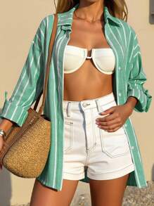 INAWLY Women's Button-Down Long Sleeve Striped Casual Loose Fashionable Blouse Women Shirt