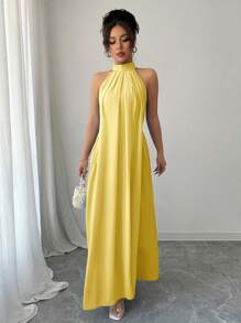 Rafferiza 女式春夏无袖超长太阳裙，浅蓝色 - 黃色 - 查看 7