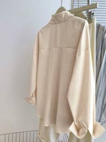 INAWLY 大码休闲通勤日常条纹长袖T恤 - 卡其色 - 查看 2