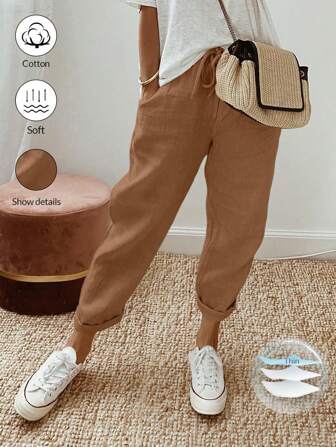 Calvaya Pantalon long simple et quotidien pour femme, unicolore