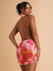 SHEIN BAE Women's Backless Halter Beach Cover Up, Country Concert - Pink - View 2