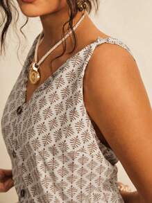 Freevana Bộ đồ liền thân ống rộng không tay in họa tiết khắp người cỡ lớn dành cho nữ - Nhiều màu - Xem 7