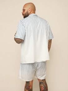 EASEVO 加大码男士渐变条纹梭织宽松短袖衬衫套装