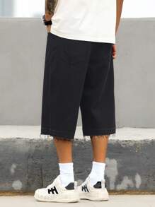 Manfinity Homme 男式宽松口袋磨边休闲5英寸牛仔短裤