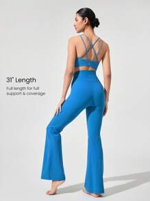 GLOWMODE 31英寸FeatherFit™ Solar Flare 丝滑弹力吸汗无缝高腰喇叭紧身裤，低冲击瑜伽普拉提芭蕾工作室日常休闲装 - 漫遊藍 - 查看 3