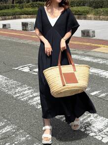 FRIFUL 女式无袖抽绳连衣裙，休闲都市风格，春夏 - 藏蓝色 - 查看 6