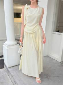 Celisse Bộ 2 chiếc áo không tay và chân váy bút chì phong cách tối giản cho nữ khi đi làm - Màu vàng - Xem 5