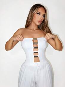 SHEIN Unity Cropped Feminino Sexy com Decor Metálico Vazado, Verão - Branco - Visão 5