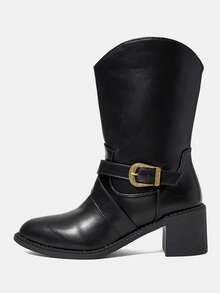 Styleloop 新款女式骑士靴，厚跟防滑耐用鞋底，柔软舒适的女士靴 - 黑色 - 查看 2