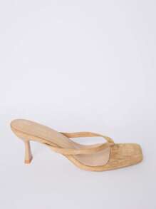 MUSERA Faux Suede Square Toe Thong Front Heeled Mules Sandal For - Apricot - View 4