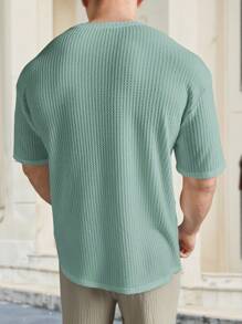 Manfinity BRENVOR 宽松男士纯色华夫格圆领休闲T恤，情侣装