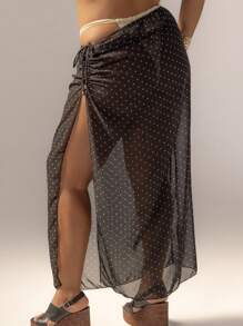 Aralina 4th Of July Curve Polka Dot Summer Beach Cover Up Sheer Maxi Skirt With Waist Tie Detail Perfect For Summer Beach Outfits