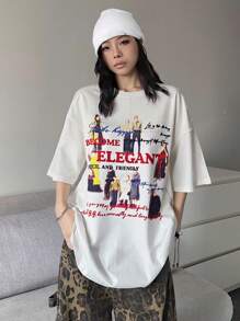 DAZY Camisa T Solta e Casual Feminina com Estampa Gráfica para Uso Diário no Streetwear - Branco - Visão 5