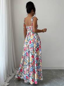 Elenzga Abito casual da donna a bretelle con stampa floreale, adatto per le vacanze