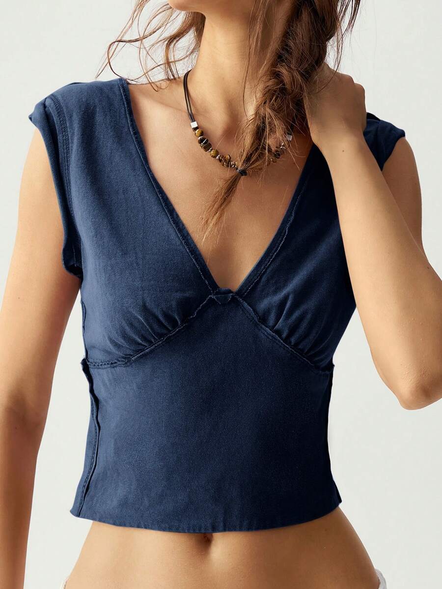 Bohemela 1 件女式 V 领无袖紫色 T 恤，度假