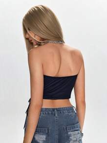 ROMWE Street Life 加州街头风格花卉和数字印花荷叶边短款女上衣 - 黑色 - 查看 3