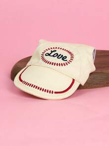 PETSIN 1 件装宠物猫狗通用休闲刺绣爱心棒球帽可爱露耳朵太阳帽狗狗帽子 - 米色 - 查看 5