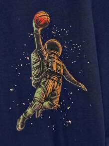RueChic Camiseta de manga corta casual de hombre con estampado de astronauta, para verano