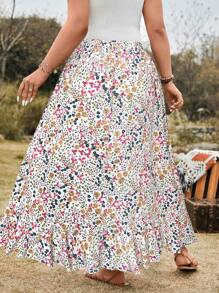 SHEIN LUNE Váy suông họa tiết hoa nhún bèo cỡ lớn cho nữ, đi nghỉ hè - trắng - Xem 2