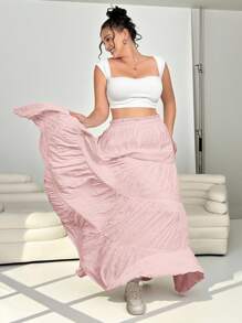 SHEIN EZwear Váy xòe màu hồng cỡ lớn cho nữ - Hồng - Xem 4