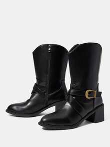 Styleloop 新款女式骑士靴，厚跟防滑耐用鞋底，柔软舒适的女士靴 - 黑色 - 查看 3