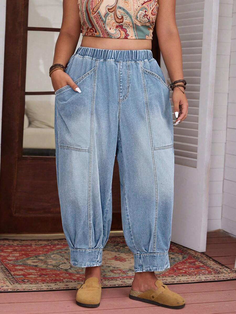 EMERY ROSE Women Plus Size Non-Elastic Waist Casual Jeans - Light Wash - View 1