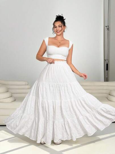 Solflare 大尺碼女士白色長款擺動裙帶腰