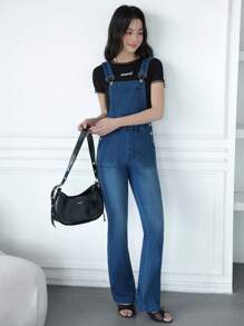SHEIN EZwear Women's Denim Bib Overalls And Jumpsuit, Casual Stretchy Slim-Fit Flared Leg Bib Pants, Blue Summer Outfits For Women, Graduation Outfits For Women, Vacation Outfits Women, Country Concert Outfit, Concert Outfit Women, Cruise Outfits Women, Old Money Style Women, Going Out Outfits, Festival Outfits For Women, Vacation Outfits Women, Birthday Outfits For Women, Cute Summer Outfit