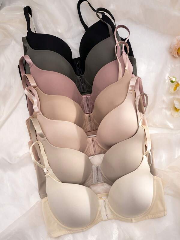 SHEIN 7 piezas de sujetadores acolchados sin aros con cierre frontal cómodos para tallas grandes