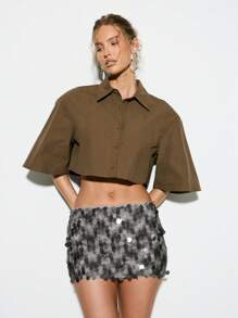 KIZN Shimmering Party Mini Skirt Sequin Pattern Luxury Evening Club Festival Dance - Black - View 4