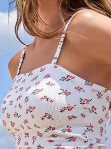 Swim Mod 2 件套女士休闲海滩度假罗纹随机印花抹胸上衣和性感高腰分体泳裤夏季泳装 - 彩色 - 查看 5