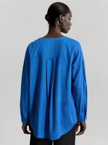 Ontre 2025 春秋女士休闲宽松落肩长袖衬衫，百搭适合办公室通勤 - 藍色 - 查看 3