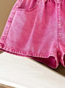 Comfortcana Women Casual Street Chic Solid Elastic Waist Washed Denim Shorts, Summer,Vacation,Going Out Shorts,Vacation,Cute Shorts,Streetwear,Funny Shorts,Country,Beach, Back To School Pink Shorts