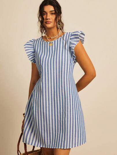Freevana Plus Size Holiday Casual Striped Cap Sleeve Midi Dress, Summer Outfits For Women, Graphic Outfits Women, Concert Outfit Women, Rave Outfits Festival, Country, Western Wear Women,Beach Dress Sundress,Holiday Outfits Boho