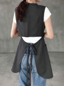 FRIFUL Blusa casual sin mangas con cuello redondo, cintura ceñida, cremallera trasera y espalda descubierta, color gris oscuro sólido, para negocios, graduación y vacaciones - Gris Oscuro - Ver 3