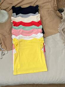 SHEIN Leap Crew 8pcs/Set Baby Girl Cute Short Cap Sleeve Solid Knit Tops, Summer - Multicolor - View 2