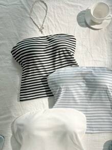 Elamini Women's Fashionable Striped Bandeau Top, Summer